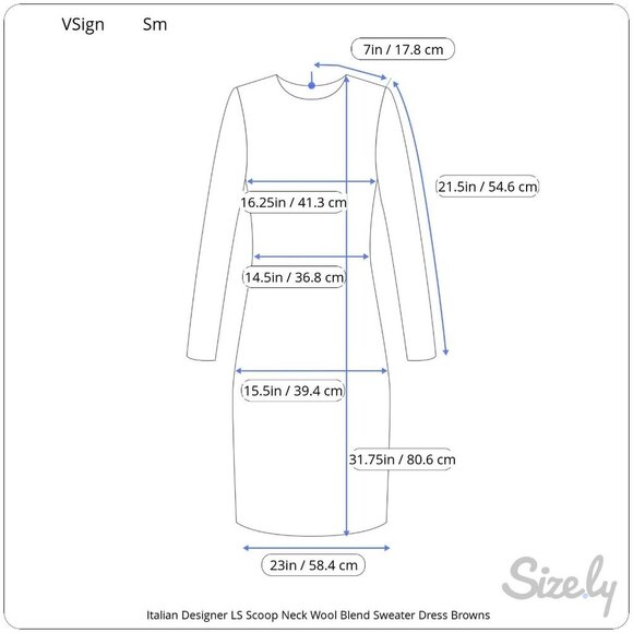 Vsign Italian Design LS Scoop Neck Plaid Brown Wool Blend Sweater Dress Small - Picture 8 of 8